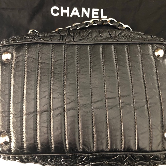 CHANEL Black Ruched Astrakhan Bowler Bag. - Picture 6 of 8